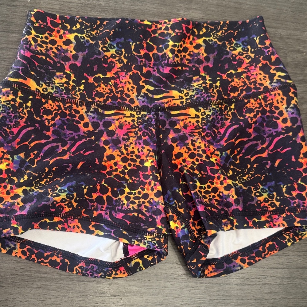 Peachy Neon Animal Print Athletic Shorts - Orange Pink Purple